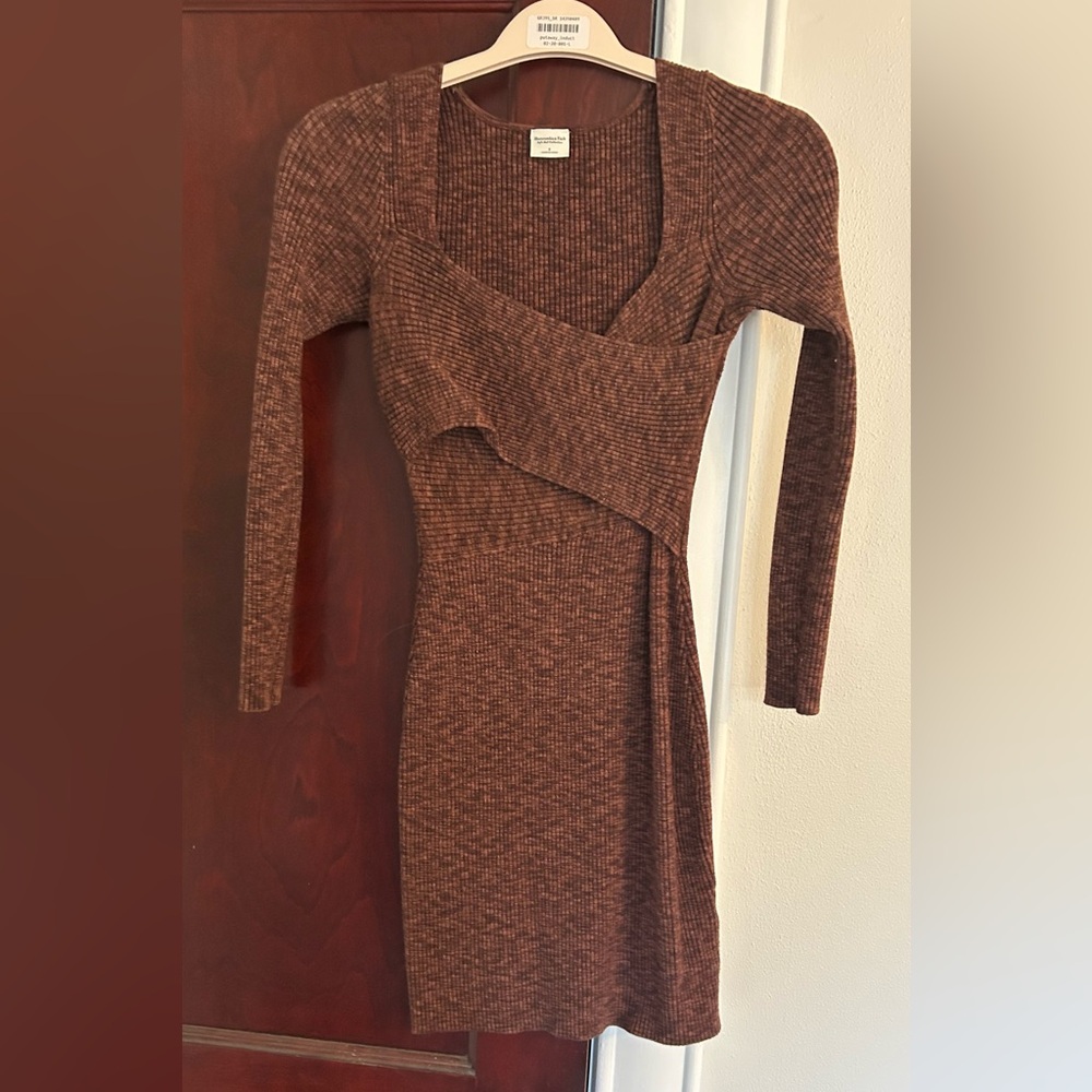 Abercrombie & Fitch Long-Sleeve Wrap Front Mini Sweater Dress